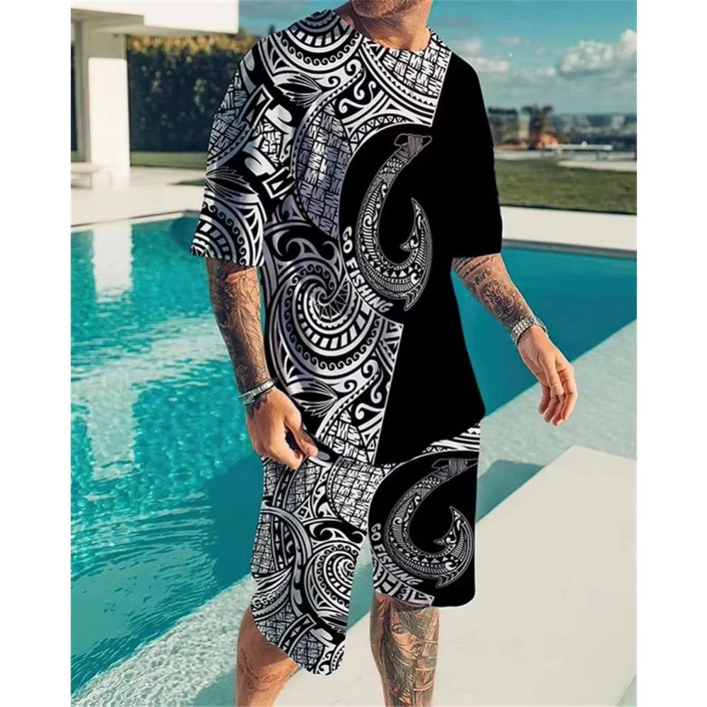 Latest Summer Men's Clothing 3D Printed Men's Fashion Sports Set Oversized Short Sleeved T-shirt Pants Set Men's T-shirt Shorts Set