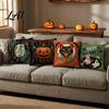 Halloween Patterned Pillow Shells 4Pcs/Set Linen Cushion Covers 18x18 Inch Retro Throw Cases Covers for Sofa Skeleton Pumpkin Black Cat Witch Couch