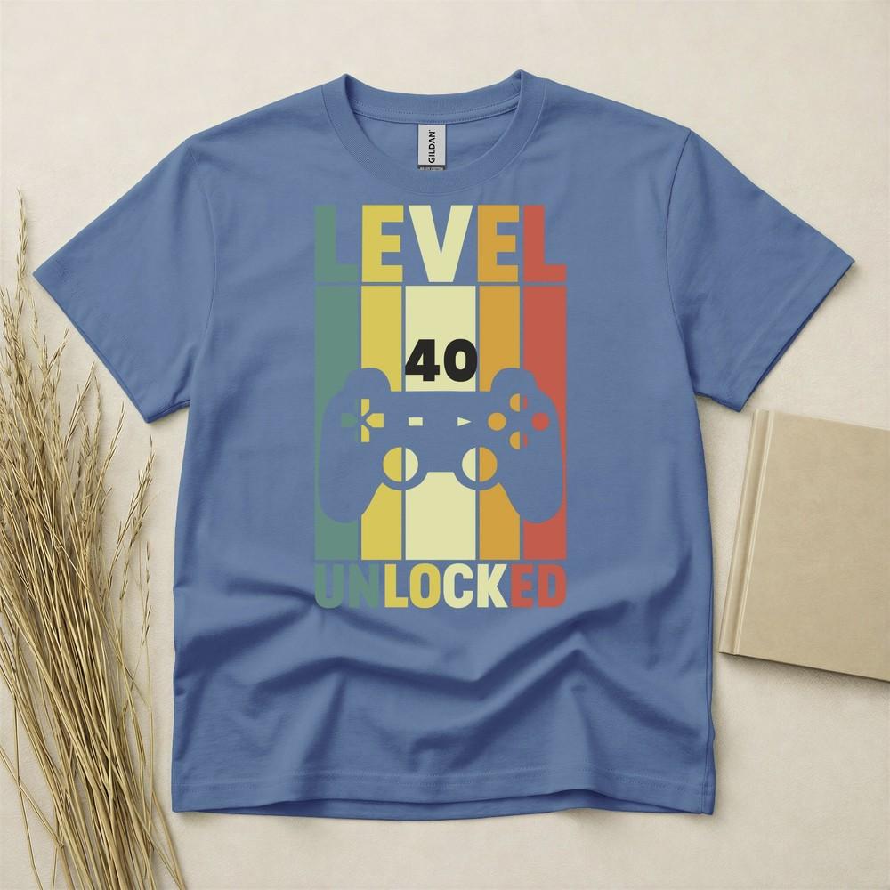 Level 40 Unlocked 40th Birthday T Shirt Custom Year Gift Gildan Heavy Cotton Tee
