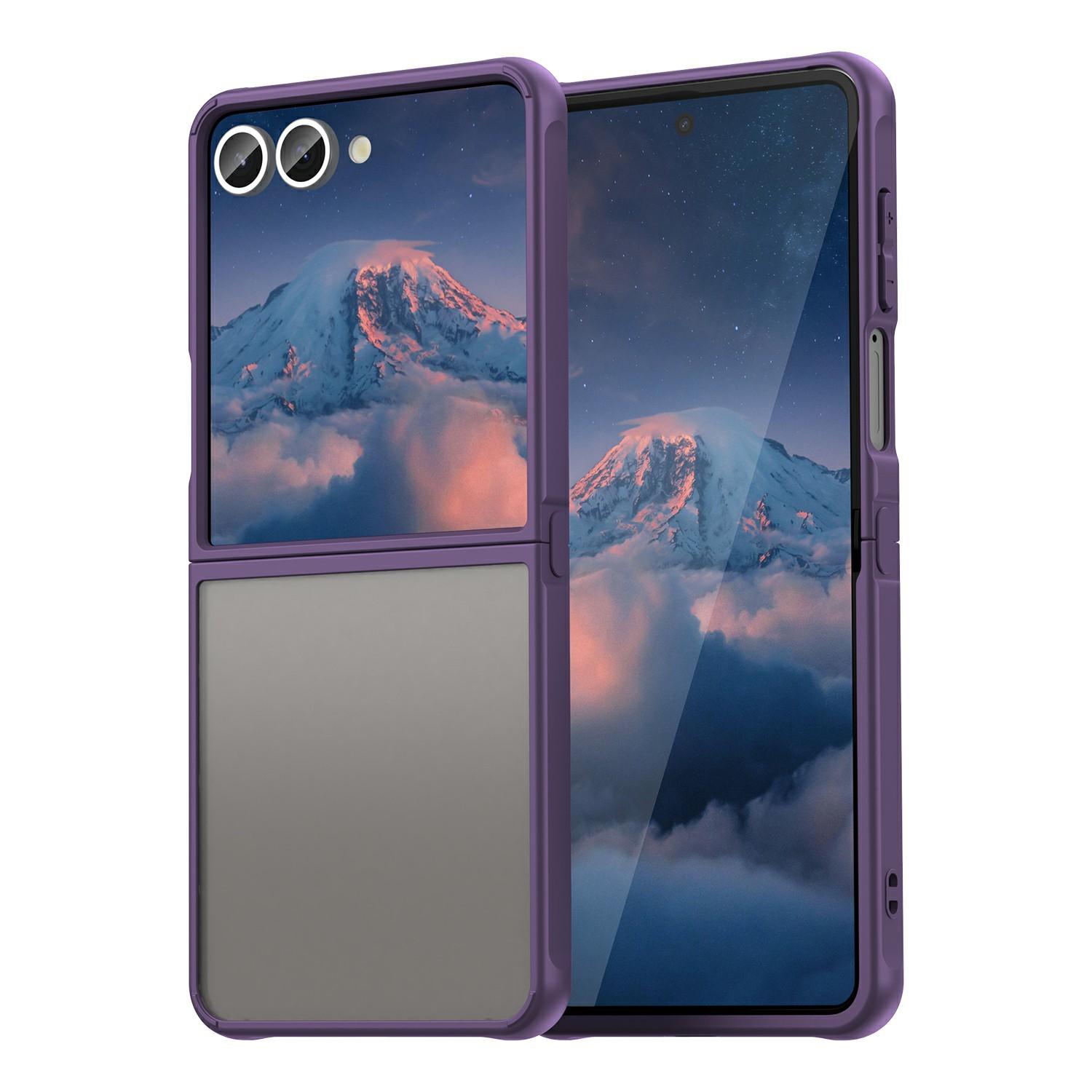 

For Samsung Galaxy Z Flip7 5G Case Drop Proof Airbags Frosted Translucent PC+TPU Phone Back Cover Purple