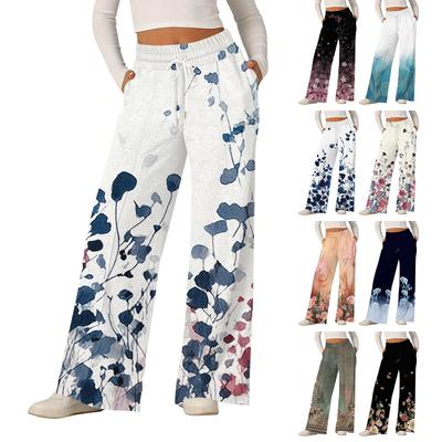 Pantalon large décontracté tendance pour femme avec imprimés floraux
