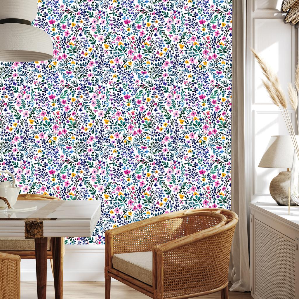 Wallpaper Flowers and Leaves Blue and Light Gray 50x1000