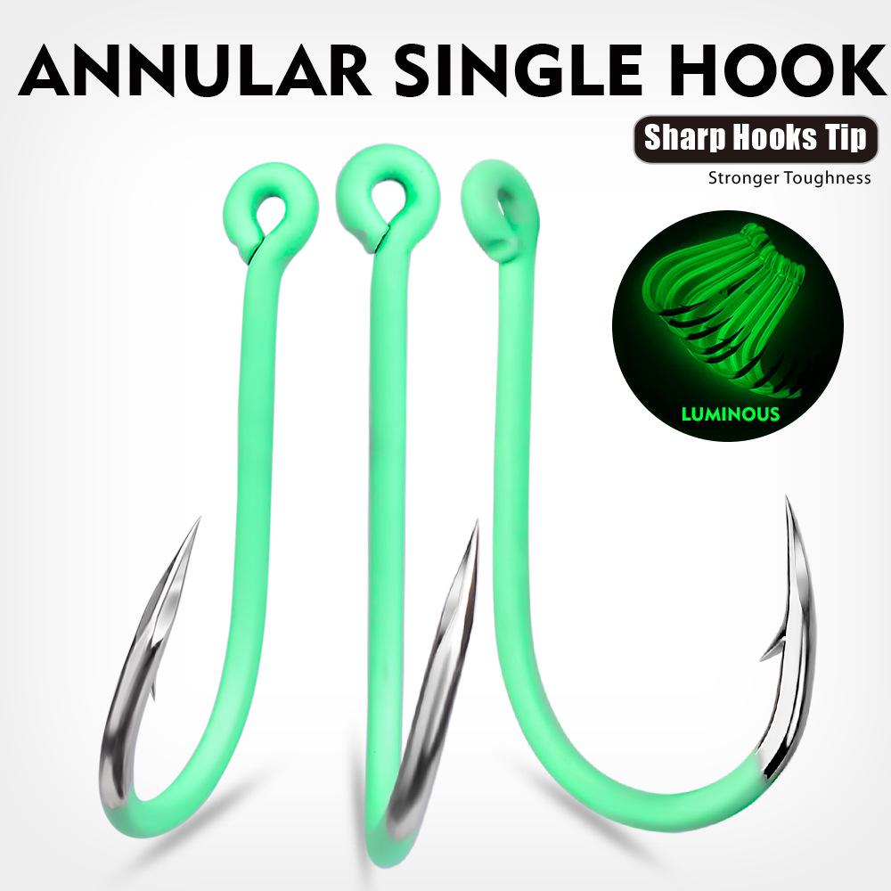 Cârlig de Pescuit Marin Luminos cu Barbă, Rezistent la Rugină, cu Ochet pentru Pescuit la Pește Mare și Pescuit la Stânci
