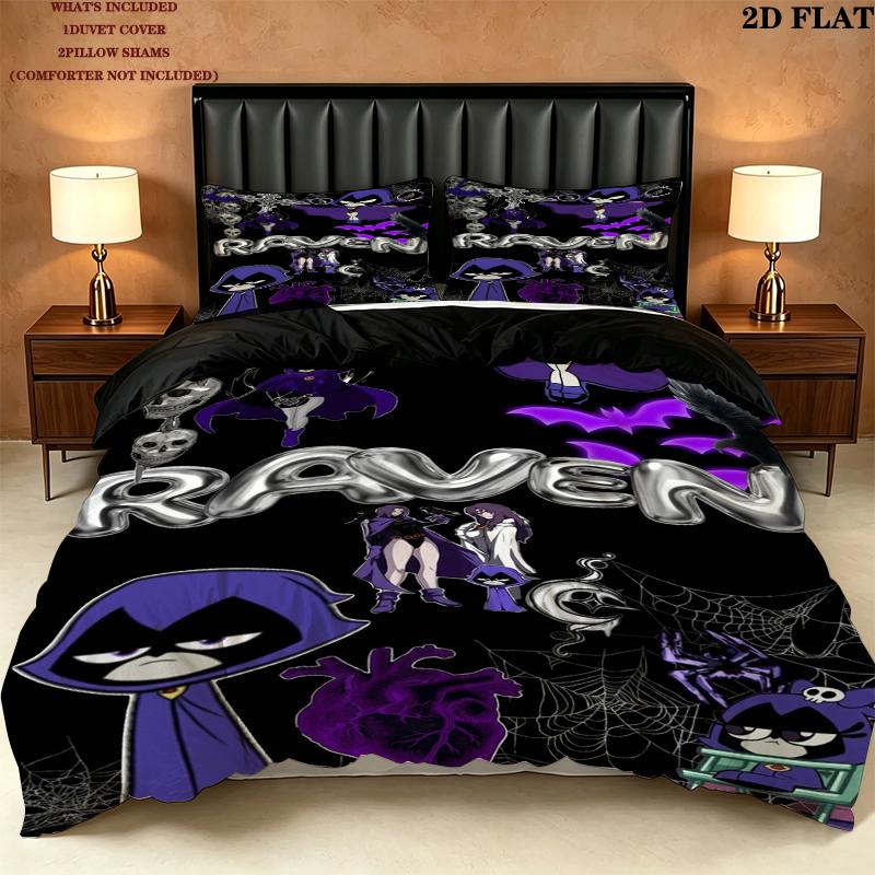 Raven Teen Titans Pattern Bedding Uilt Set Uilt Cover Pillowcase Home Decoration Birthday Gift (1 * Duvet Cover + 2 * Pillowcase Without Core)