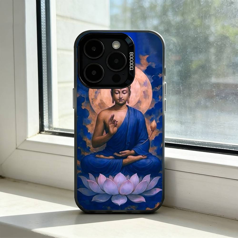 

Tibetan Buddhism and Culture Buddha Phone Case For iPhone17,16,15,14,13,12,11 Plus,Pro Max,XS,Colored Silver Plated Inside Cover iPhone17promax