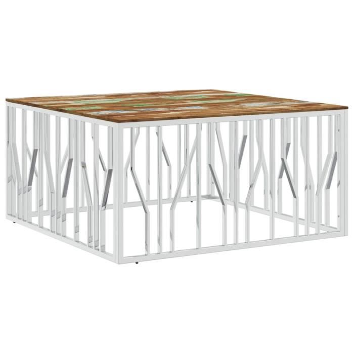 VidaXL Table basse argenté acier inoxydable-bois massif récupération 350072