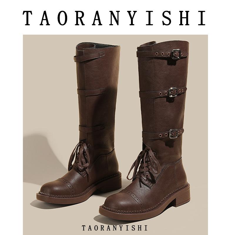 Catwalk British Martin Boots Women's New Old Retro Knight Boots Belt Buckle Boots Women