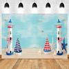 Nautical Theme Baby Party Background for Photography, Sailboat, Boat, Starfish, Wooden Board, Sailor Portrait, Photo Background
