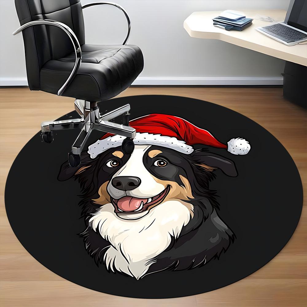1PC Christmas Dog Office Round Area Rug,  Mat Suitable ForOffice, Under Office Chairs Bedroom Living Room Home Decor, Room Deco