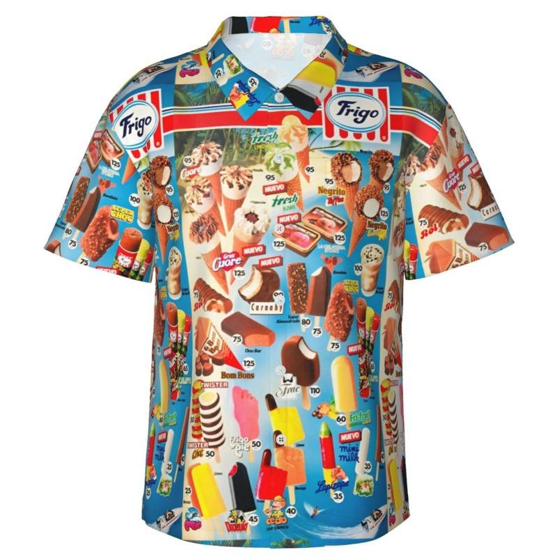 Camicia Hawaiana Vintage da Uomo con Gelato, Abbigliamento da Spiaggia, Vacanze Estive, Retrò, Menu, Poster, Camicie a Bottoni