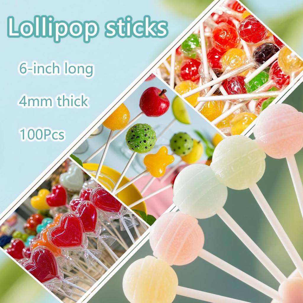 100Pcs White Lollipop Sticks, 4-inch Paper Cake Pop Sticks, 4mm Thick Sucker Sticks for Hard Candy, Chocolate,Cookies, Dessert