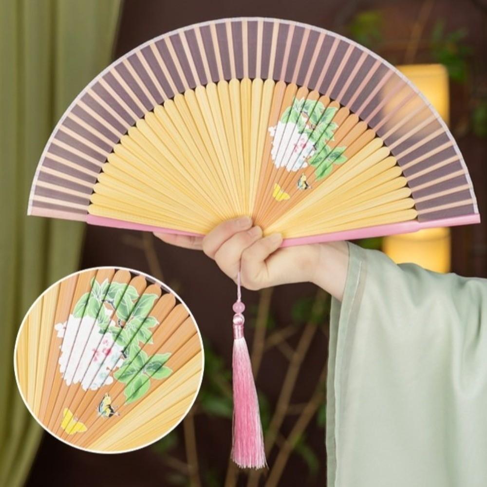 Floral Pattern Silk Bamboo Fan Exquisite Dance Fan Portable Chinese Style Fan Home Decoration