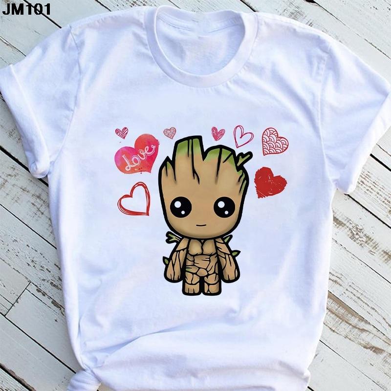 

Смешные Слушать музыку Groot Печатная футболка Летний Harajuku женщин Топы T Рубашка Повседневная мода Мультфильм Короткие рукава женская футболка