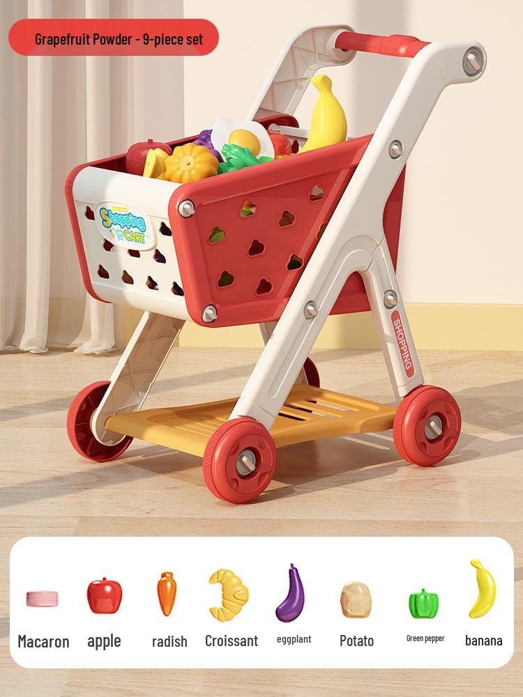 Kids' Supermarket Shopping Cart Stroller & Fruit Cutting Play Set