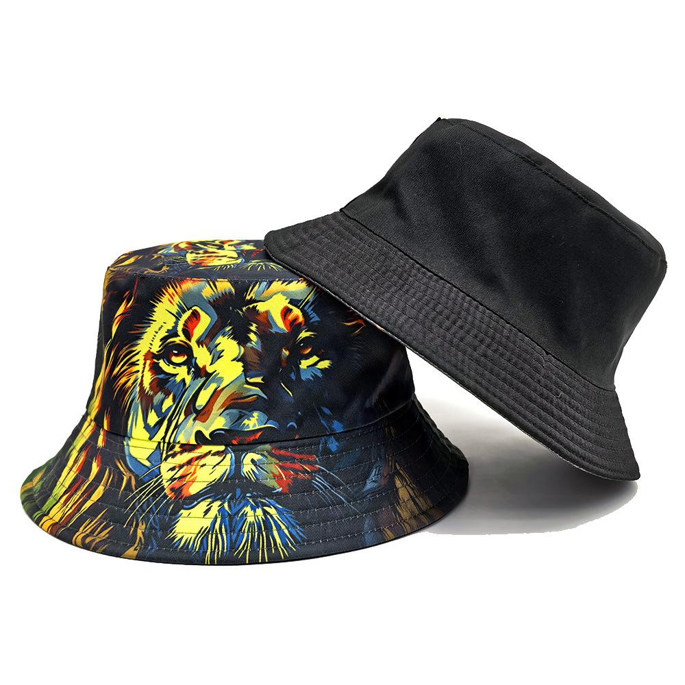 Cool Lion Pattern Bucket Hats Unisex Travel Beach Sun Protection Fisherman Cap Streetwear Summer Foldable Panama Skateboarding