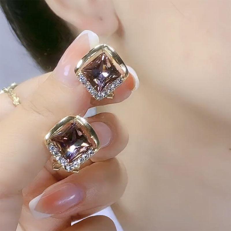 Diamond Purple Earrings, New Exquisite and Versatile Style Earrings, Japanese and Korean Niche Design Geometric Earrings