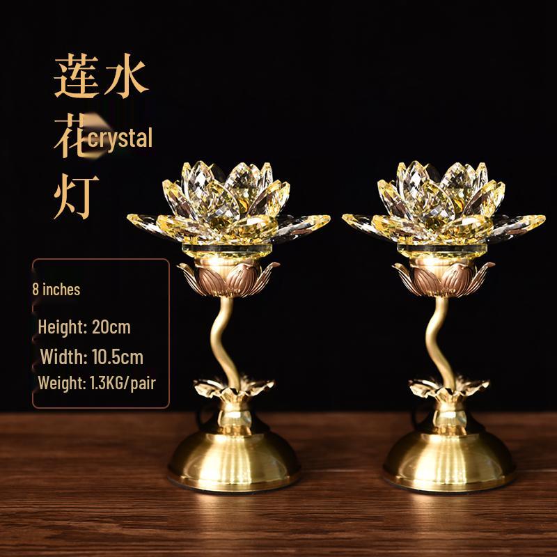 Seven-Color LED Crystal Lotus Lamp for Buddha and Guanyin Offerings