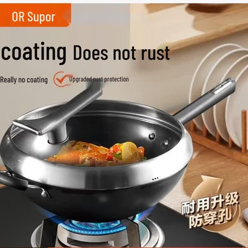 SUPOR Uncoated Cast Iron Flat-Bottom Wok