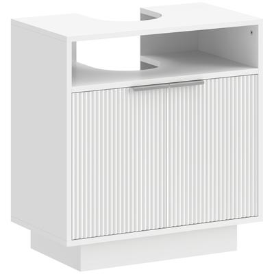 Unterschrank mit 2 Rillentüren und offenem Fach für Spülbecken ohne Standfuß 60x33x63 cm Weiß