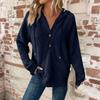 Women's Fashion Long-Sleeved Drawstring Button-Up V-Neck Casual Fleece-Lined Solid-Colour Hooded Sweatshirt Top