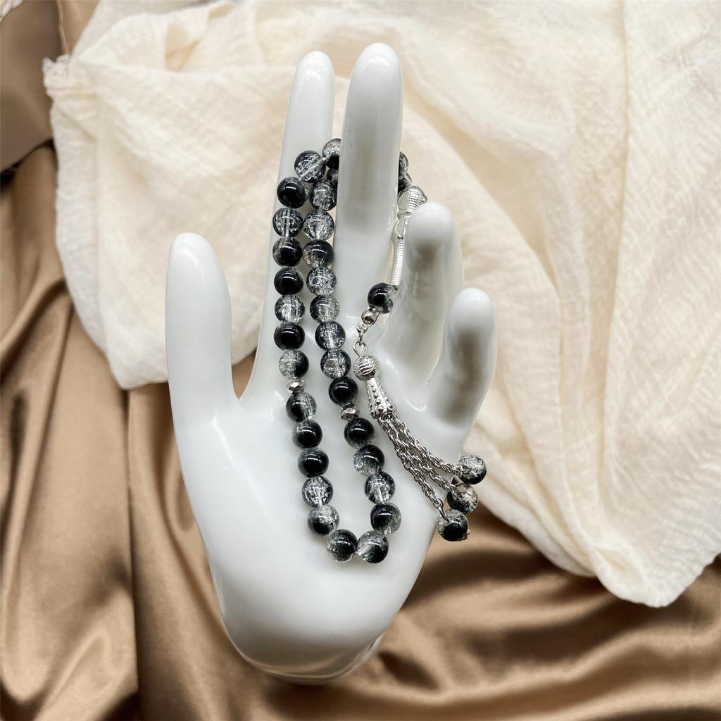 Muslimische Gebetsperlen 33 Tasbih Eisglas Rosenkranz mit Quastenanhänger Ethnisches islamisches Armband für die tägliche Andacht