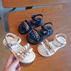 Baby Girls' Sandals Summer Newest Children'S White Metal Chain Casual Beach Shoes Soft Soled Pleated Nonslip Sports Sandals