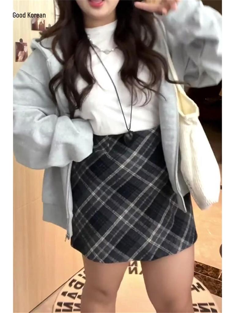 Plaid Woolen A-Line Short Skirt - Plus Size, High-Waisted, Slim-Fit, Trendy 2026 Women's Fashion