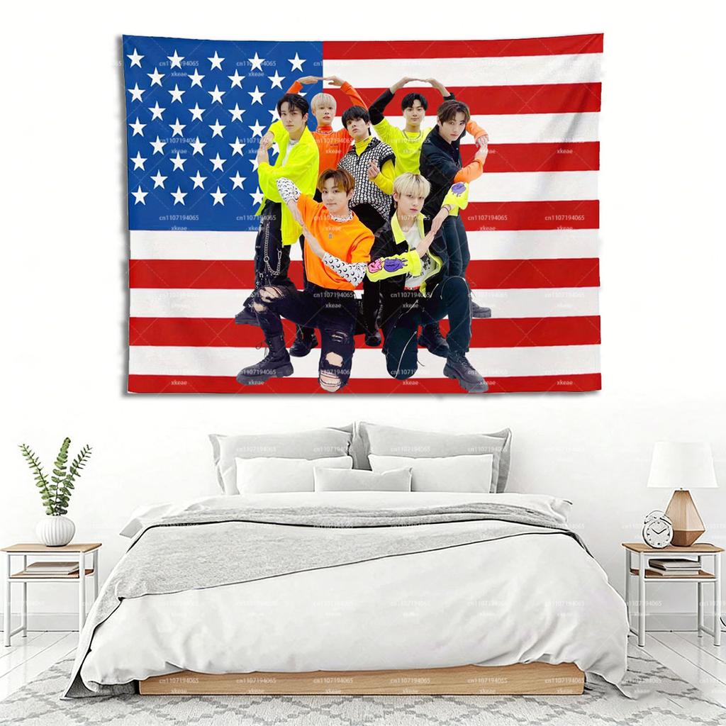 1PC ENHYPEN KPop Group Tapestry USA Flag Background Wall Hanging Korean Boy Band Fan Decor for Bedroom Dorm