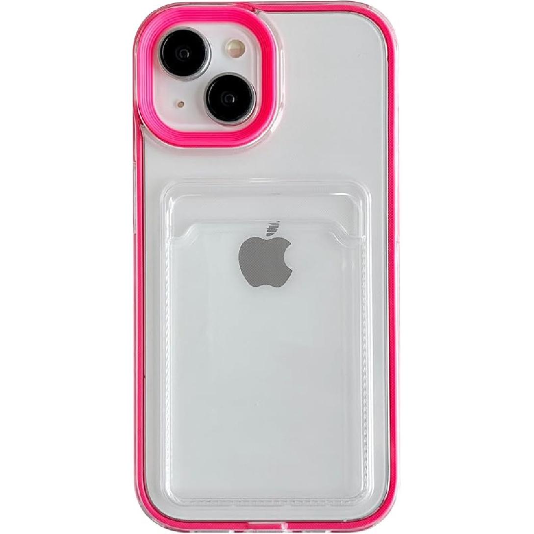 Caseative for iPhone 15 case, Candy Color Card Holder Clear Shockproof Soft Compatible with iPhone Case (Pink,iPhone 15) красный