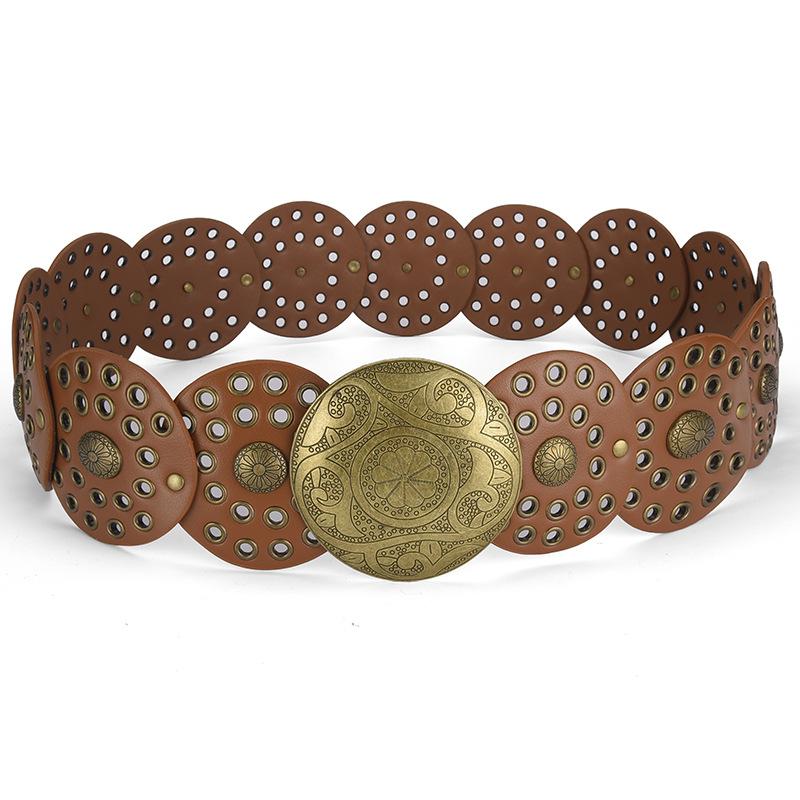 

Fashion Retro Unique Waist Belt For Women Crafted From Quality Pu Leather With Accents Eyelet Camel