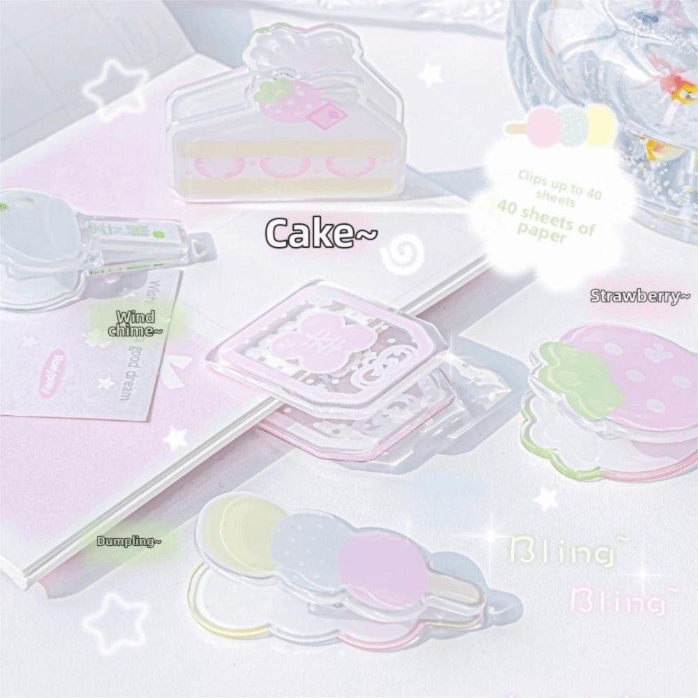 Kawaii Double-Sided Acrylic Paper Clips Strawberry & Dessert Page Holders Journal Clips Portable Acrylic Clips