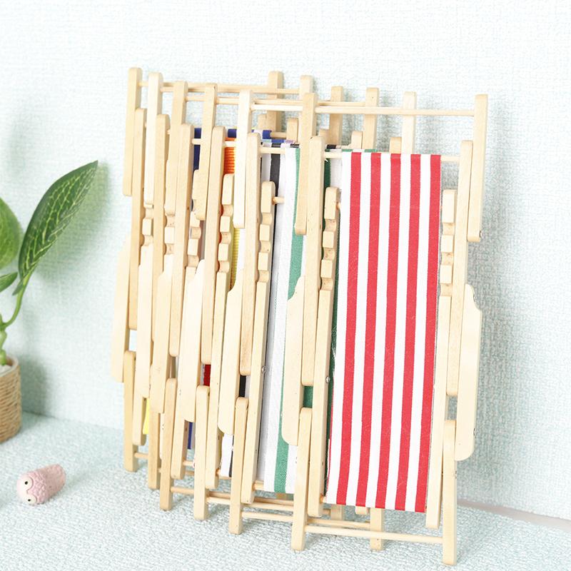 1:12 Dollhouse Mini Foldable Beach Chair Lounge Chair Model Dollhouse Furniture Decoration Micro Scene Construction Props