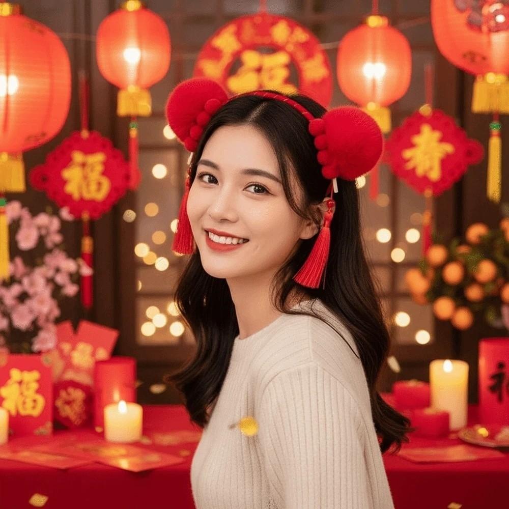 Lion New Year Tassel Hair Hoop Embroidered Bow Ancient Style Hair Clips Winter