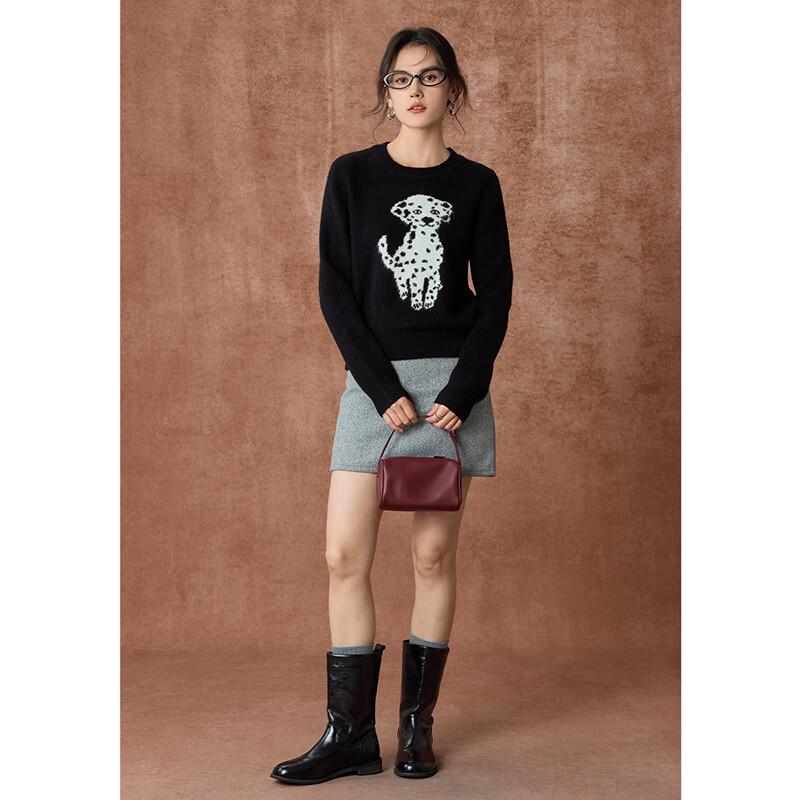 French Style Puppy Jacquard Knit Sweater