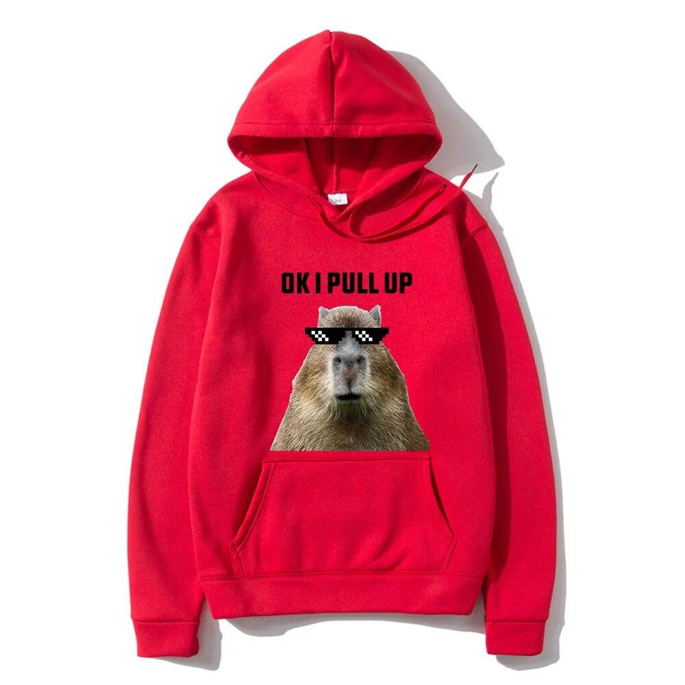 Funny Ok I Pull Up Capybara Print Hoodie Unisex's Casual Oversized Hooded Sweatshirts Gothic Pullovers Hot sell Clothes for Unisex
