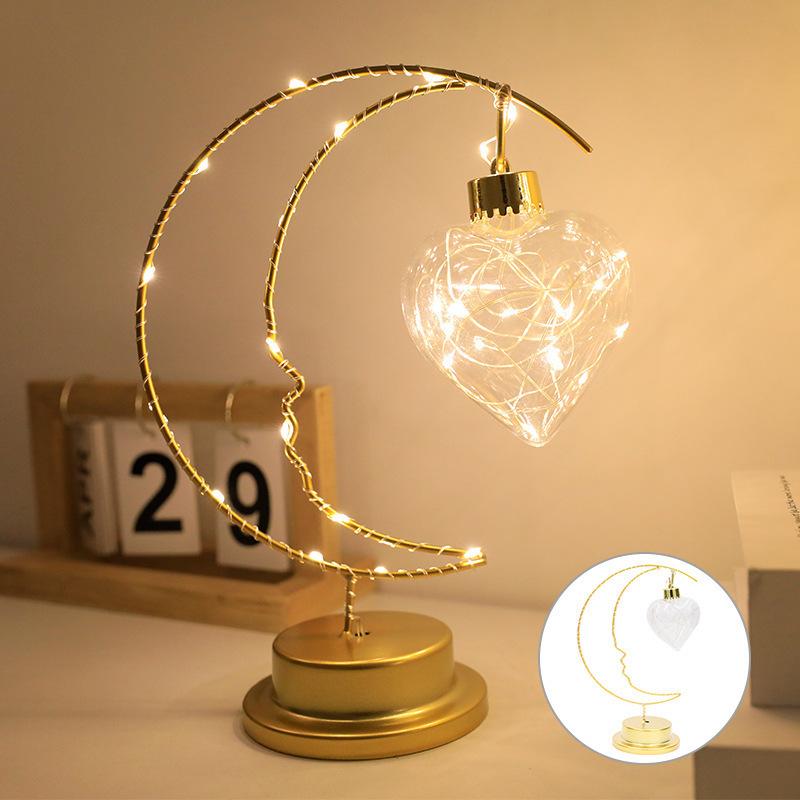 LED Iron Moon Night Light Star Light Bedroom Table Light Navidad Christmas Decorations 2025 Room Decor Atmosphere Table Lamp