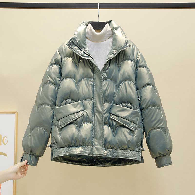 Shiny Down Cotton Jacket Female Short Winter Korean Version of Loose Cotton Coat Solid Color Small Outwear Wash Free