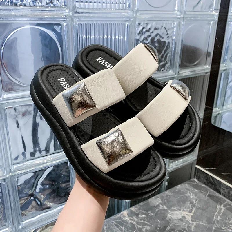 Fashion Platform Slippers Women's Wear Fashion Style Increase Sandals Casual Everything Muffin Beach Thick Shoes Wedge Slides High Heels