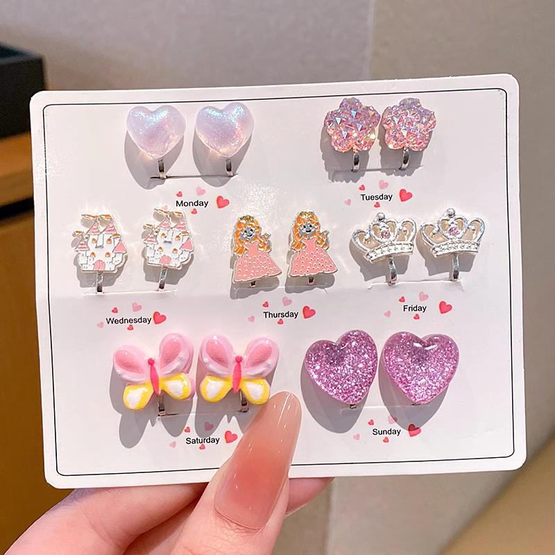 Kreskówkowe kolczyki dla dziewczynek bez przekłuwania - Słodkie, bezbolesne, letnie akcesoria na uszy dla dziecka