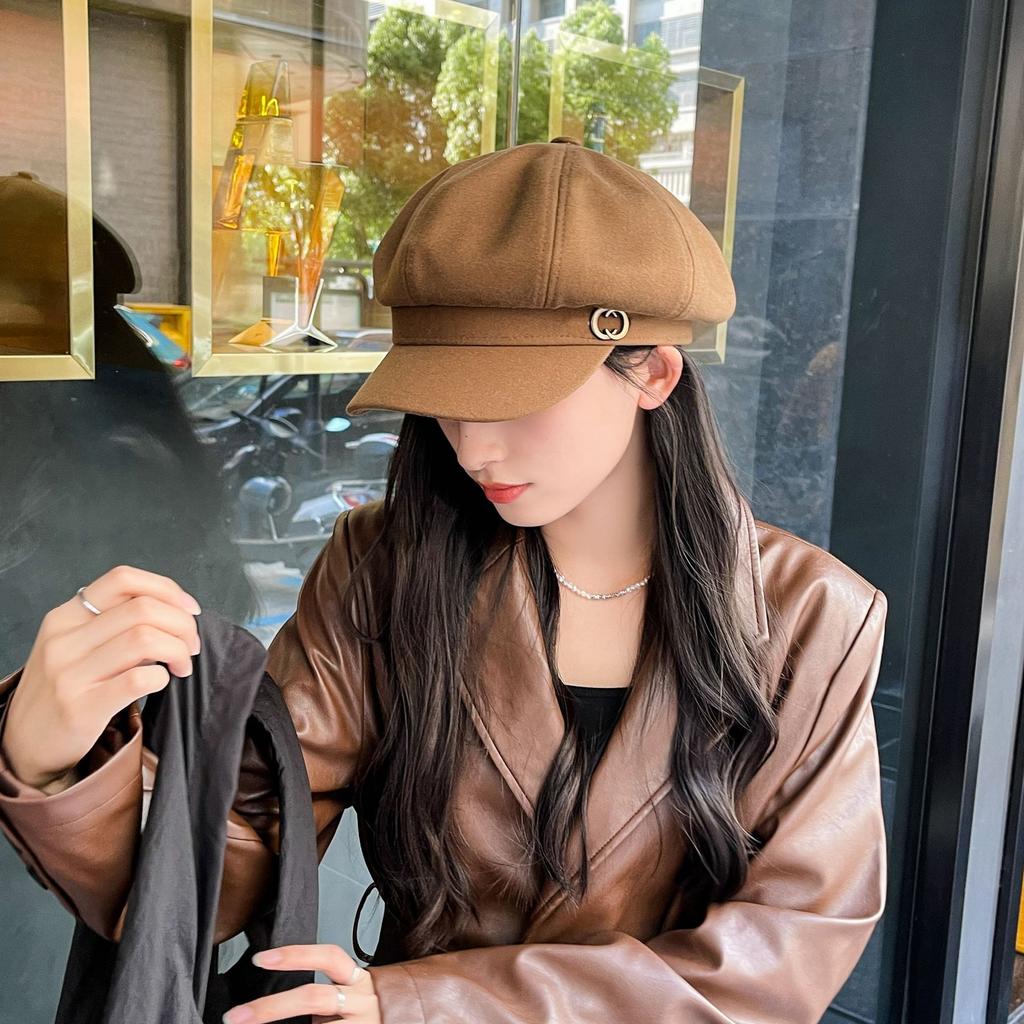 Hats for Women Autumn and Winter Japanese Retro Octagonal Hat Korean Style Fashion Versatile Painter Newspaper Baby Hat Fashion Baseball Hat