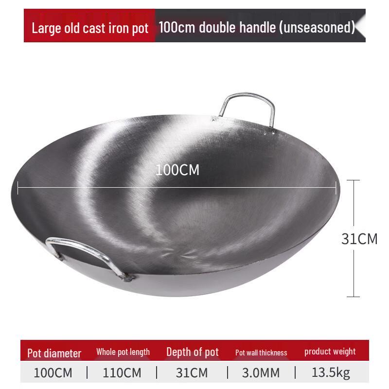 Traditional Double-Handle Wrought Iron Wok
