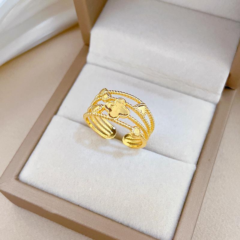 Real Gold Minimalist Fengsen Ring Opening Adjustable Simple Jewelry Japanese Ring Couple Ring