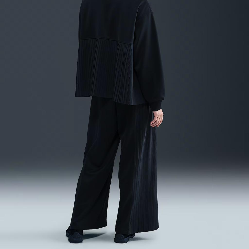 Nike Swoosh Pleated Loose Solid Color Casual Knit Sports Pants Women bottoms Black Cream IM7460-010