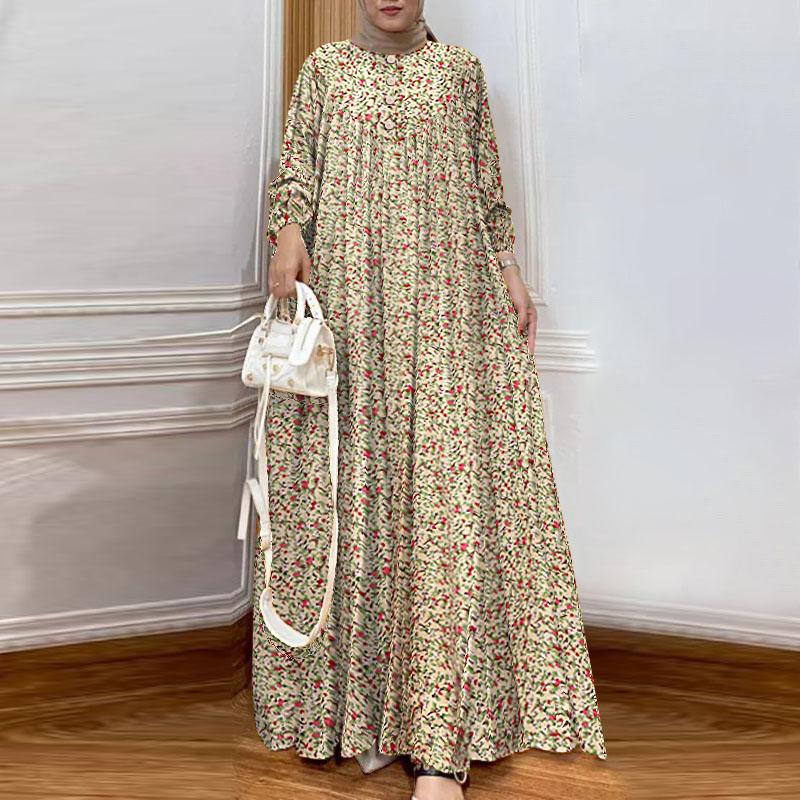 

ZANZEA Женское повседневное платье с круглым вырезом, длинными рукавами, свободного кроя, с длинным подолом и цветочным принтом 5XL абрикосовый