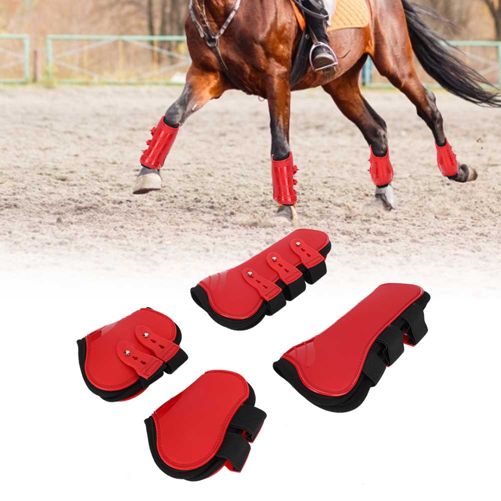 A Set of Fore Hind Leg Boots Adjustable Leg Guard Protector Horse Riding EquipmentRed L