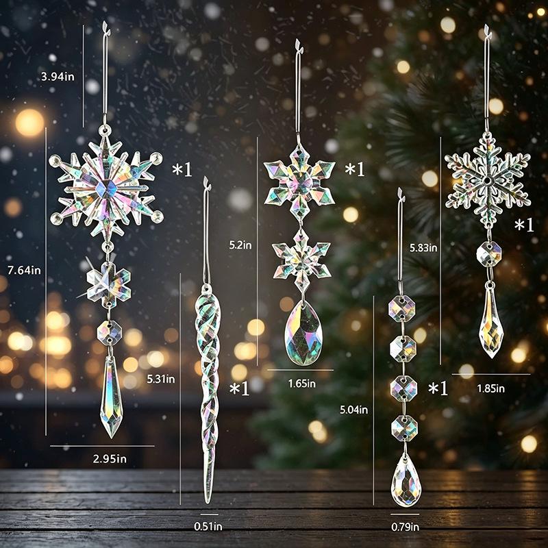 2026 Snowflake Icicle Pendant Set: Transparent Acrylic Christmas Ornaments