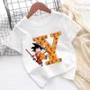 Dragon Ball Goku T-shirt for Children Cartoon Letter A-Z Tee Top Anime Round Collar Clothes Fashion Kids White Clothing Gift