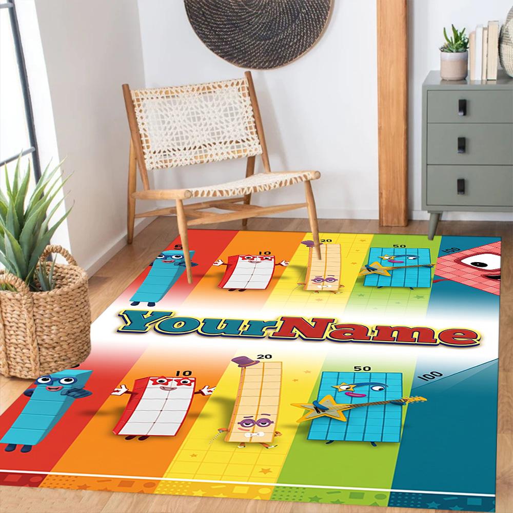 Tappeto Design Personalizzabile con Testo Numberblocks per Stanza del Dormitorio, Sale Giochi, Soggiorni, Balcone, Tappeto Antiscivolo, Ufficio, Arredamento Casa