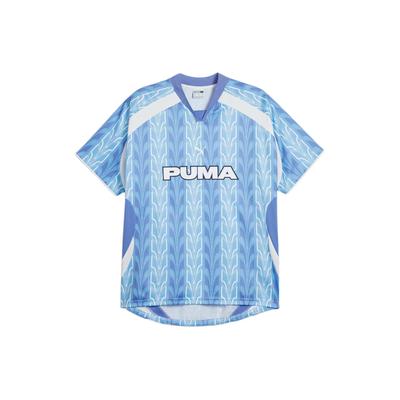 Puma Color Block Letter Print Casual Breathable Training Short Sleeve Football Shirt Unisex Tops Blue 627933-18