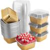 30 Pack Aluminum Foil Cake Pans with Plastic Lids Square Disposable Baking Containers for Desserts Pastries Bread Muffins and Food Storage